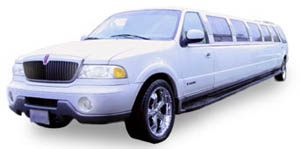 Chauffeur stretched white Jeep Expedition limousine hire in UK